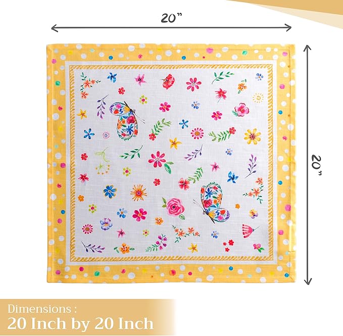 Maison d' Hermine 100% Cotton Cloth Napkins Set of 4 Everyday Reusable Square Napkins Cloth Washable Dinner Party Wedding Restaurant Hotel Kitchen Spring Summer (Happy Florals - Sweety, 20" x 20")