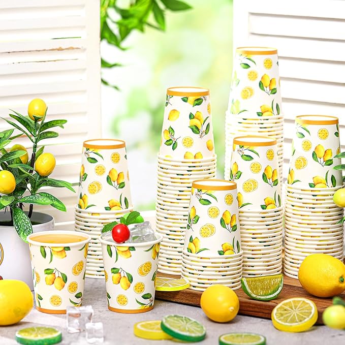 Umigy 200 Pcs Lemonade Paper Cups Disposable Lemonade Stand Cups Bathroom Mouthwash Drinking Disposable Cups for Summer Party Picnics Barbecues Traveling Hot Cold Beverage Water Juice (8 oz)