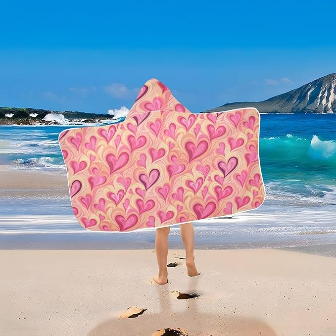 Kids Hooded Towels Pink Valentines Hearts Swimming Beach Towel 23.5" x 50" Bath Towel for Boys Girls 21216516