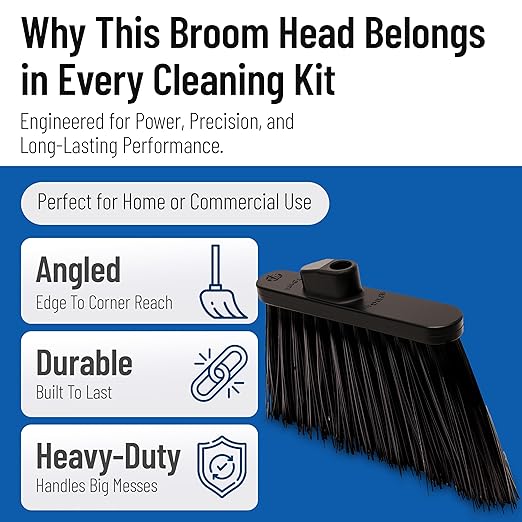 SPARTA Plastic Broom Head, Angled, Un-Flagged for Large Debris Indoor, Outdoor, Home, Restaurant, Lobby, Office, 12 Inches, Black