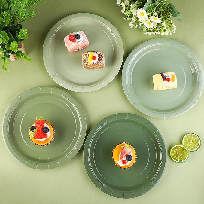 Kochorie 150 Pieces Sage Green Disposable Paper Plates 9 Inch Heavy Duty Dinner Plates, Solid Color, Table Decorations Party Supplies for Birthdays, Weddings, Daily Use