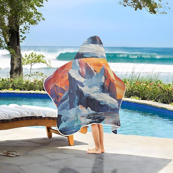 Hooded Towel for Kids Snow Mountain Sunrise Beach Wrap Bath Towels 50x23.5in