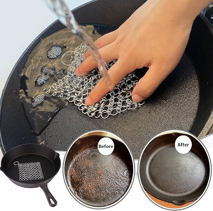 2Pack 4" Chain Mail Cast Iron Cleaner Scrubber, 316 Chainmail Scrubber Cast Iron Skillet Cleaning Brush, Chainmail Scrubbing Metal Scrub Tool to Clean Dutch Oven Carbon Steel Wok Grill Pan Pot
