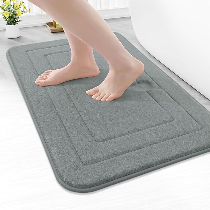 Arotive Memory Foam Bathroom Rug Mat 24x16, Ultra Soft and Absorbent Bath Mat, Machine Wash Dry, Comfortable Bath Rug Carpet for Bathroom Floor, Tub and Shower, Grey