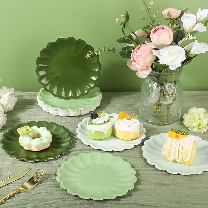 AimFun 48Pcs Sage Green Paper Plates Gradient Green Disposable Party Plates 7.5 Inch Round Dessert Plates for Bridal Baby Shower Birthday St Patricks Day Party Supplie