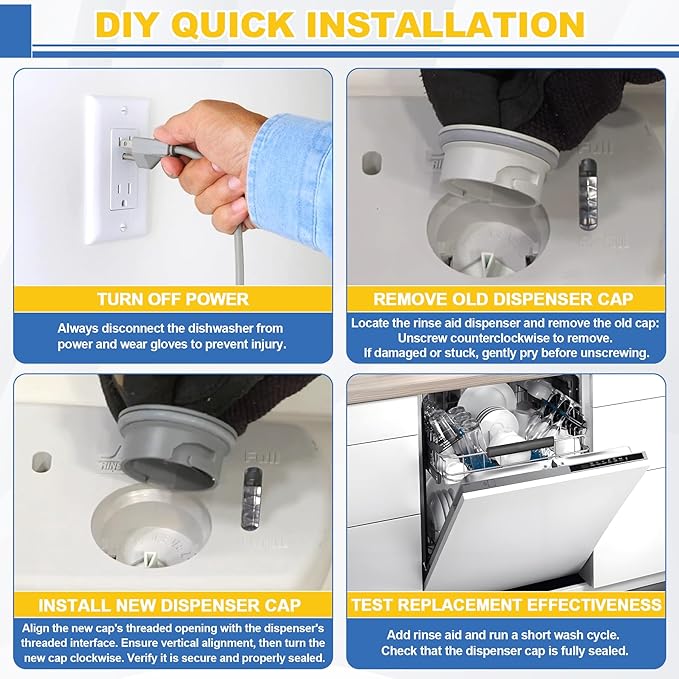 Upgrade WD12X10122 Dishwasher Rinse Aid Dispenser Cap Compatible with GE Dishwashers Replaces WD12X10102 WD12X10200 PS958932 AH958932 EA958932 EAP958919-2 Pack