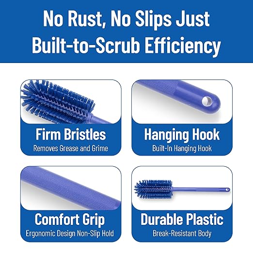 SPARTA Large Water Bottle Brush Ideal for Wide-Mouth Jars, Bottles and Tumblers, Dishwashing Tool with Handle for Home and Commercial Kitchens, Plastic, 16 Inches, Blue