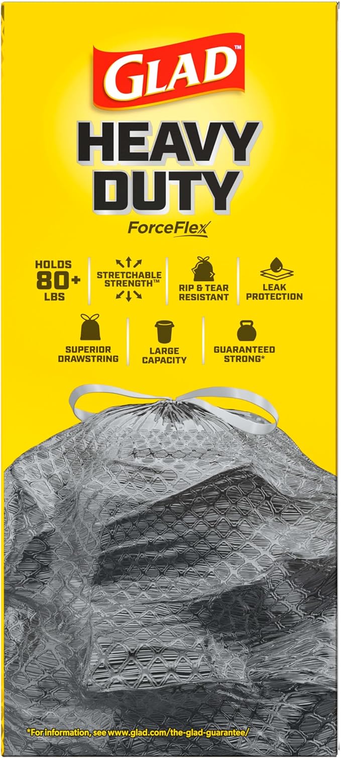 Glad ForceFlex Heavy Duty Large Trash Bags, Hold 80+ lb, 30 Gal, 25 Count, (Pack of 2), (Package May Vary)