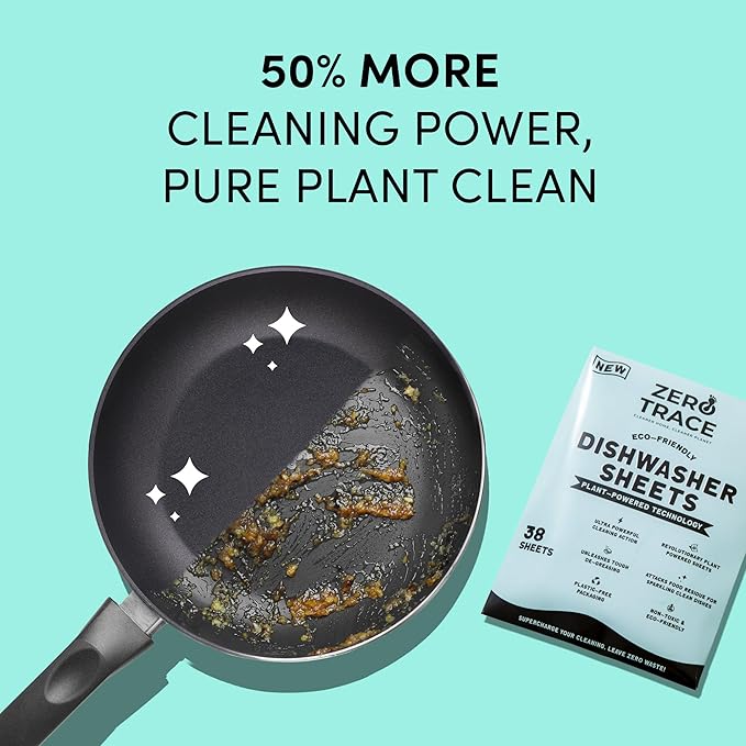Zero Trace Dishwasher Detergent Eco-Friendly Sheets for Dish Washing - Plant Powered Technology - Plastic Free Biodegradable- 38 Count- Pack of 2 (76 Total Sheets)