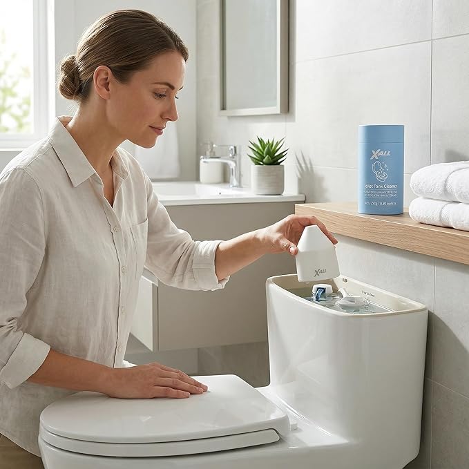 X-ALL White Toilet Tank Cleaner System – Continuous Cleaning Toilet Tank Device with Long-Lasting Mineral Core Technology, Helps Reduce Stains & Buildup, Septic Safe, 250g