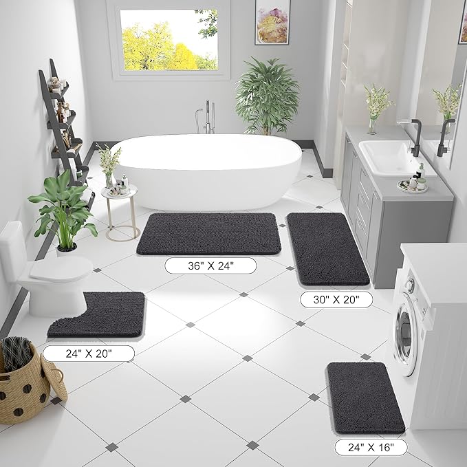 OLANLY Bathroom Runner Rugs 47x17, Soft Absorbent Chenille Bath Rugs, Rubber Backing Quick Dry, Machine Washable Long Bath Mats for Bathroom Floor, Tub and Shower, Home Decor Accessories, Dark Grey