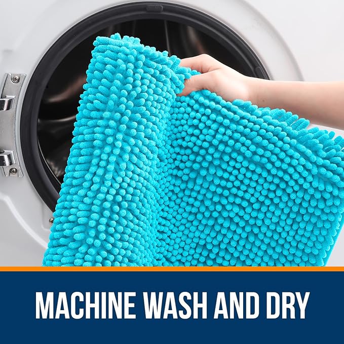 OLANLY Toilet Rugs U-Shaped 24x20, Extra Soft Absorbent Chenille Contour Bathroom Rugs for Toilet, Dry Quickly, Machine Washable, Non-Slip Bath Mat, Aqua Sky