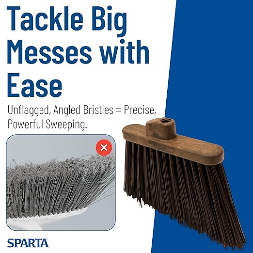 SPARTA Plastic Broom Head, Angled, Un-Flagged for Large Debris Indoor, Outdoor, Home, Restaurant, Lobby, Office, 12 Inches, Brown
