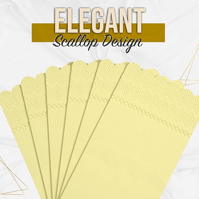 Party Solids Yellow Scalloped Napkins Disposable 20 Pcs 3-Ply Yellow Scalloped Dinner Napkins Disposable Decorative for Dinners & Parties, Paper Guest Towels for Bathroom & Party Supplies