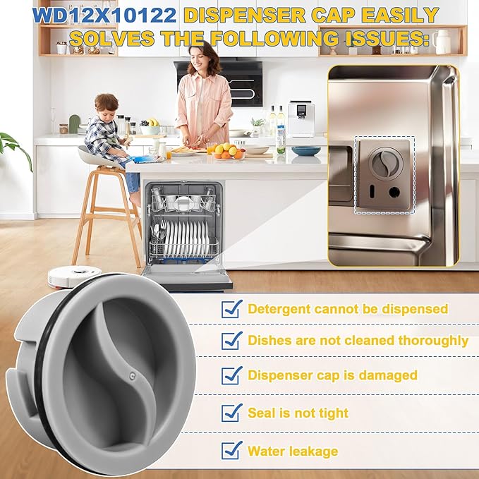 Upgrade WD12X10122 Dishwasher Rinse Aid Dispenser Cap Compatible with GE Dishwashers Replaces WD12X10102 WD12X10200 PS958932 AH958932 EA958932 EAP958919-1 Pack