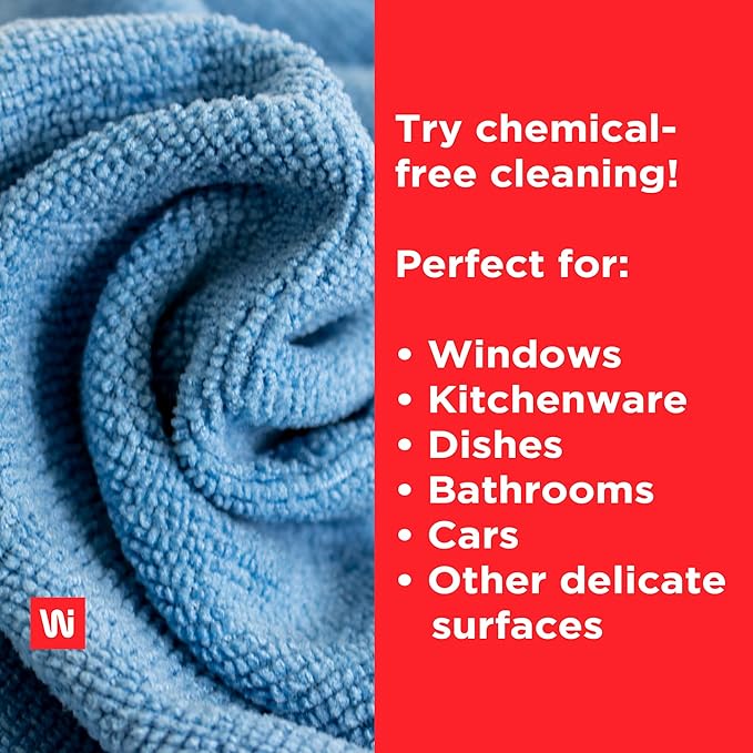 Wi-Supply Microfiber Towels 24 Pack - True to Size 14 x 14, Stitch Free, Washable, Reusable Cleaning Cloths, No Residue Rags for Dusting, Washing, Scrubbing, Drying, Polishing, Assorted Colors 860 GSM