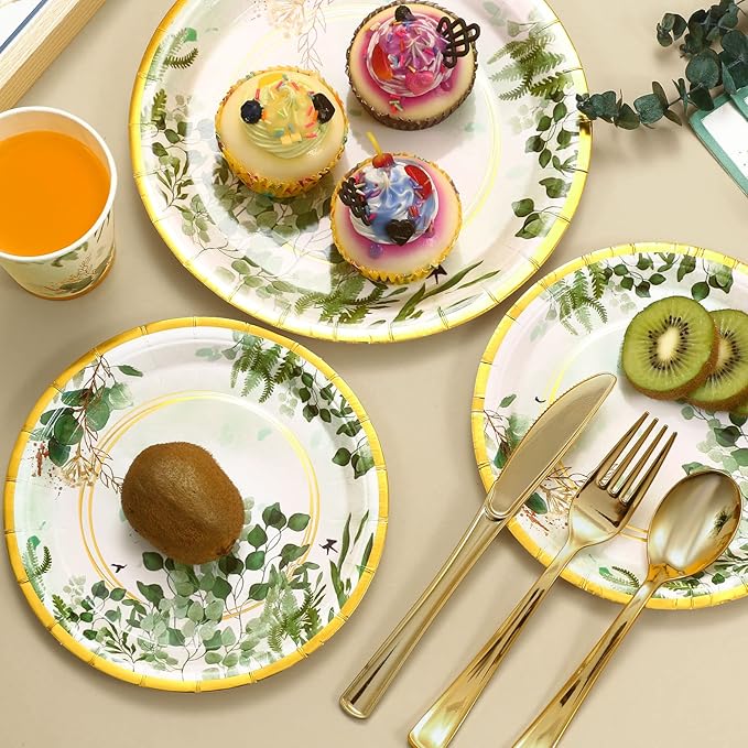 168 Pcs Sage Green Baby Shower Decorations, Sage Green Plates, Bridal Shower Plates and Napkins sets, Eucalyptus Baby Shower Birthday Baptism Wedding Shower Decorations, Serves 24