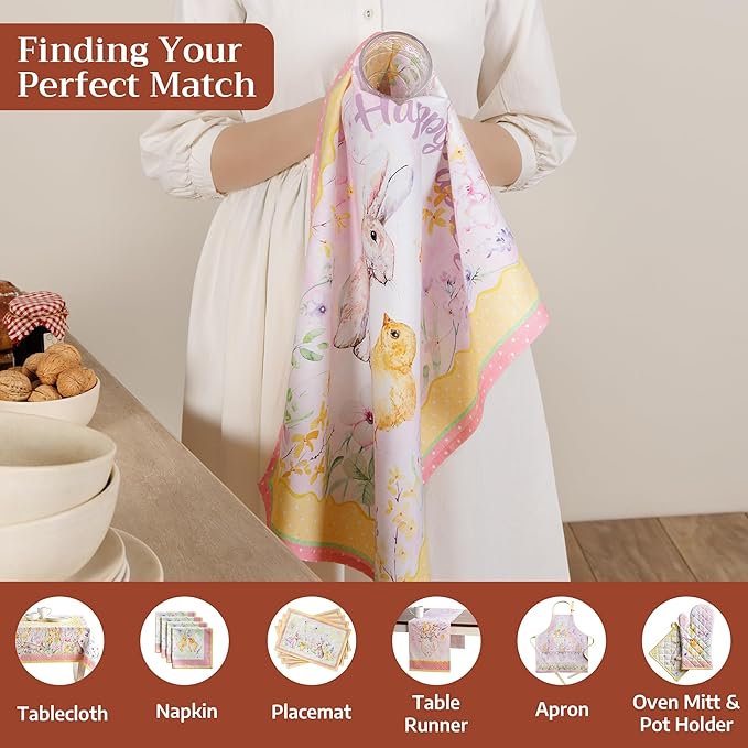 Maison d' Hermine Kitchen Towels Set of 3 100% Cotton 27.50" x 20" Reusable Cloth Tea Dish Towels Absorbent with Hanging Loop for Kitchen Farmhouse Hotel Spring Summer - Easter Zest