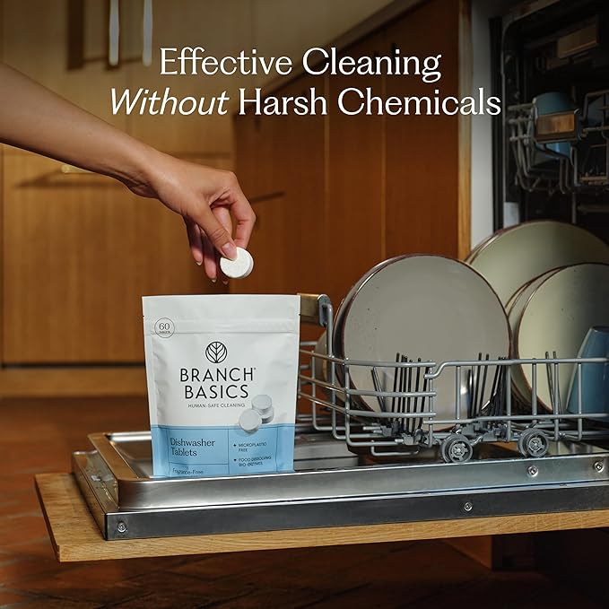 Branch Basics Dishwasher Tablets – 120 Ct | Plastic-Free, Fragrance-Free, Human-Safe | Delivers a Powerful Clean Without Harsh Chemicals (60 Count, Pack of 2)