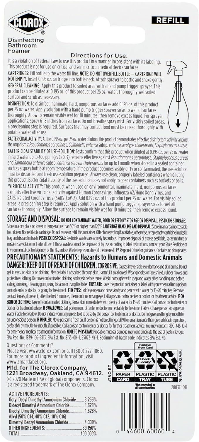 Clorox Disinfecting Bathroom Foamer Refills for Clorox Bathroom Foamer Cleaning System, Household Essentials, 2 Count