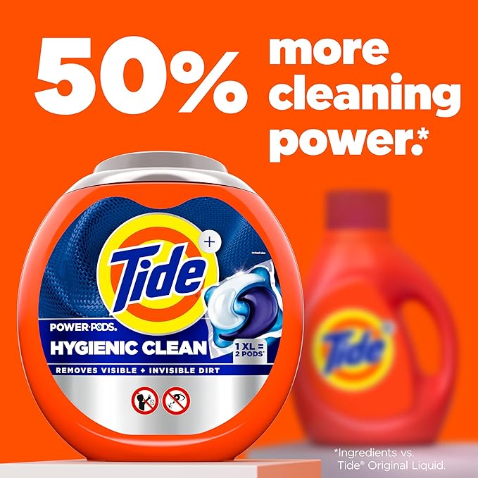 Tide Hygienic Clean Power PODS Laundry Detergent Pacs, Original Scent, 57 Count, Removes Visible and Invisible Dirt