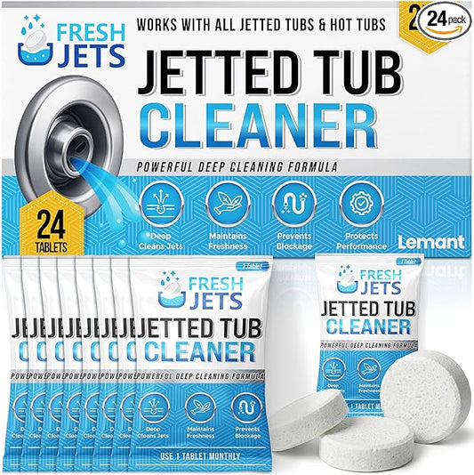 Lemant Jetted Tub Cleaner Bathtub Tablets (24 pack) | Compatible with Whirlpool & Spa Bath System, Whirl Tubs, Jets, Professional Septic Safe Jet Tub Cleaner for Bathtubs | 24 Tablets (2 year Supply)