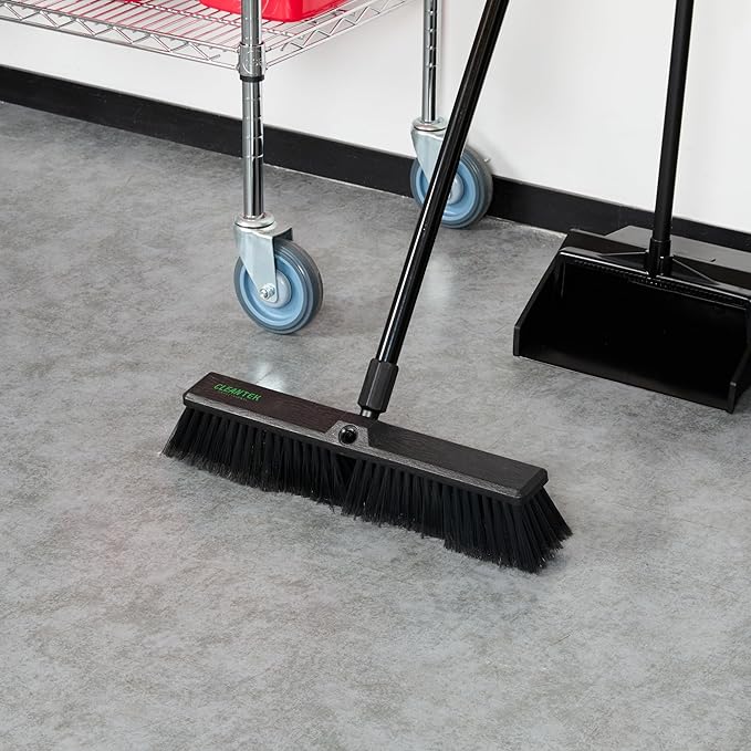 Restaurantware-BROOM HEAD ONLY: Clean Tek Professional 17.13-Inch Push Broom Head, 1 Heavy-Duty Cleaning Tool - Handle Sold Separately, Fine Flagged Bristles, Black Plastic, Outdoor Use
