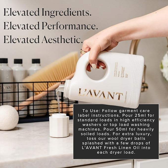 L'AVANT Collective Luxury Laundry Detergent | Fresh Linen | Natural Non-Toxic Liquid Laundry Soap with Enzymes | Plant-Based, HE Compatible, Protects Colors | 30 oz