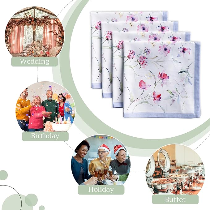 Maison d' Hermine 100% Cotton Cloth Napkins Set of 4 Everyday Reusable Square Napkins Cloth Washable Dinner Party Wedding Restaurant Hotel Kitchen Spring Summer (Summer Floral, 20" x 20")