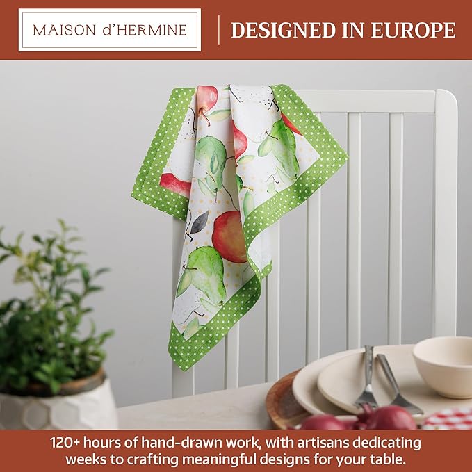Maison d' Hermine 100% Cotton Cloth Napkins Set of 4 Everyday Reusable Square Napkins Cloth Washable Dinner Party Wedding Restaurant Hotel Kitchen Spring Summer (Apples & Pears, 18" x 18")