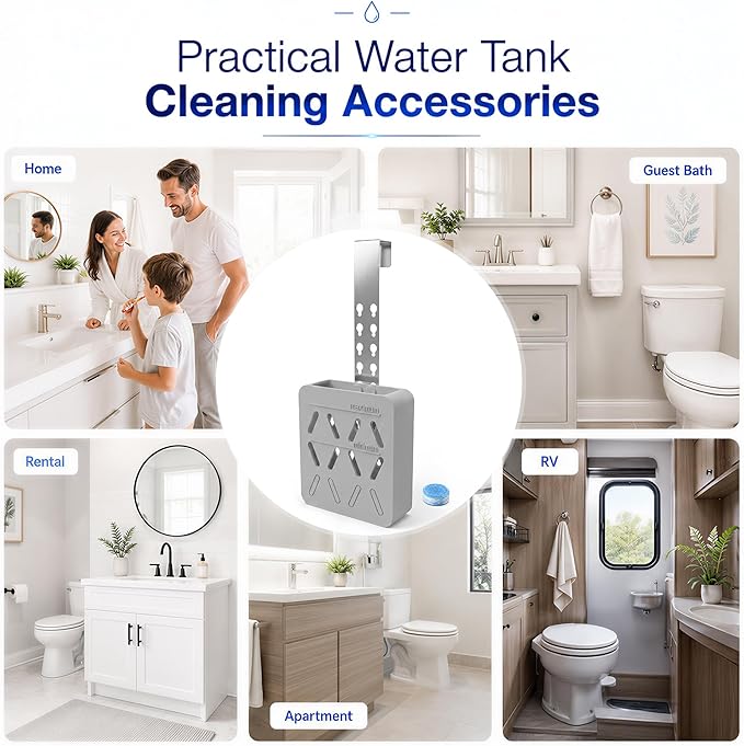 Toilet Tank Tablet Holder, Adjustable Silicone Toilet Tablet Holder for Inside Tank, Toilet Bowl Cleaner Holder, Toilet Tank Cleaner Caddy Basket, Helps Reduce Residue Buildup & Flapper Jams - Grey