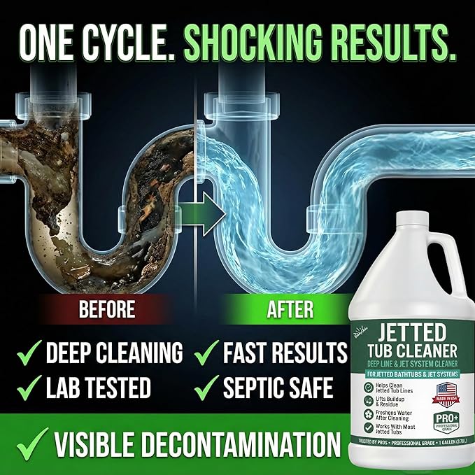 BubbyShine Jetted Tub Cleaner for Bathtub Jets – Deep Cleaning Bathtub Cleaner Formula for Jets & Whirlpool Tubs, Pro Grade System Flush for Internal Lines and Pipes, Made in USA, 1 Gallon
