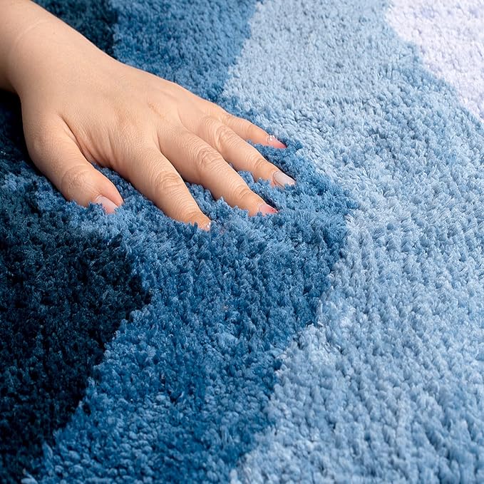 Sunlit 2 Pieces Bathroom Rugs Set, Ombre Blue Bathroom Rugs Non-Slip Absorbent Soft Bath Mat Set, Floor Mats Dry Fast Machine Washable (20"x30"&17"x24")