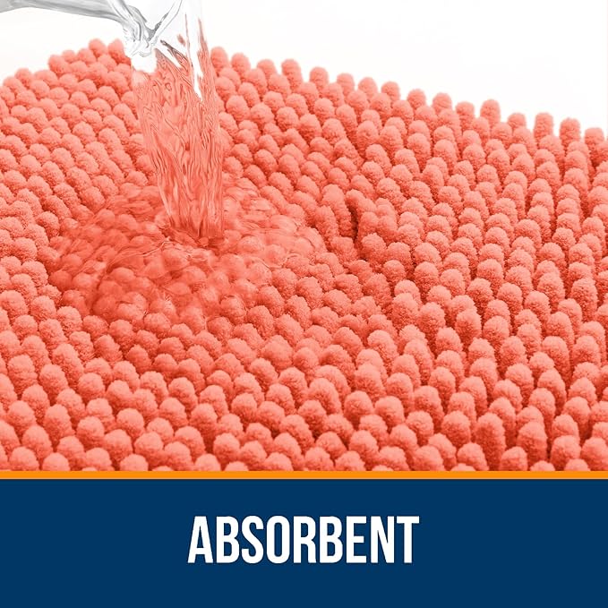 OLANLY Small Bathroom Rugs 24x16, Extra Soft Absorbent Chenille Bath Rugs, Rubber Backing Quick Dry, Machine Washable Bath Mats for Bathroom Floor, Tub and Shower, Home Decor Accessories, Coral