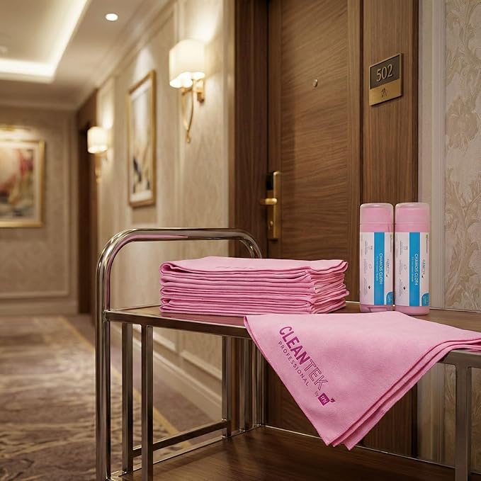 Restaurantware-Clean Tek Professional 25.2 x 16.9 Inch Chamois Cloth, 1 Reusable Microfiber Towel - Storage Tube Included, Absorbent, Pink PVA Microfiber Cleaning Rag, for Windows Or Cars
