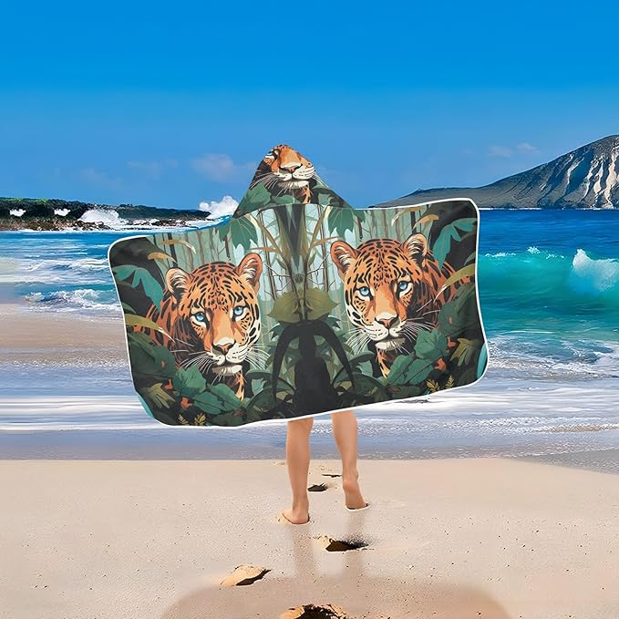 Hooded Towel for Kids Tiger in The Forest Beach Wrap Bath Towels 50x23.5in