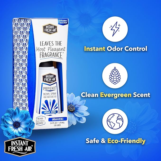 Priventi Toilet Spray & Bathroom Spray Odor Eliminator for Men - Up to 120 Uses - Travel Size Odor Elimination for #2 - For Home, Office, Schools, Travel - Urban Rebel Scent - 2.4 oz