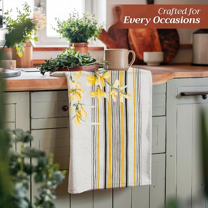 Maison d' Hermine Kitchen Towels Set of 3 100% Cotton 27.50" x 20" Reusable Cloth Tea Dish Towels Absorbent with Hanging Loop for Kitchen Farmhouse Hotel Spring Summer - Candice