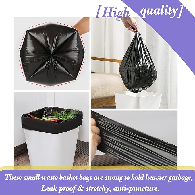 3 Gallon 120pcs Small black Trash Bags(Fit 3-3.2 Gal) Plastic Strong black Garbage Bags,Bathroom Trash Can Bin Liners,Waste Basket Liner,Fit 10-13 Liter, 2.6 Gallon,3 Gallon,3.2Gallon (3-Black120)
