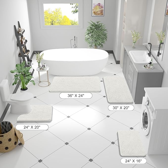 OLANLY Large Bathroom Rugs 45x27, Extra Soft Absorbent Chenille Bath Rugs, Rubber Backing Quick Dry, Machine Washable Bath Mats for Bathroom Floor, Tub and Shower, Home Decor Accessories, Ivory