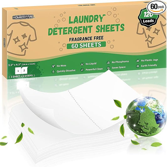 Laundry Detergent Sheets - Up to 120 Loads (60 Sheets),Unscented,Plastic Free,Laundry Detergent Strips for Travel,Dorms, Home,Apartments,Liquidless Technology,Eco Friendly& Hypoallergenic