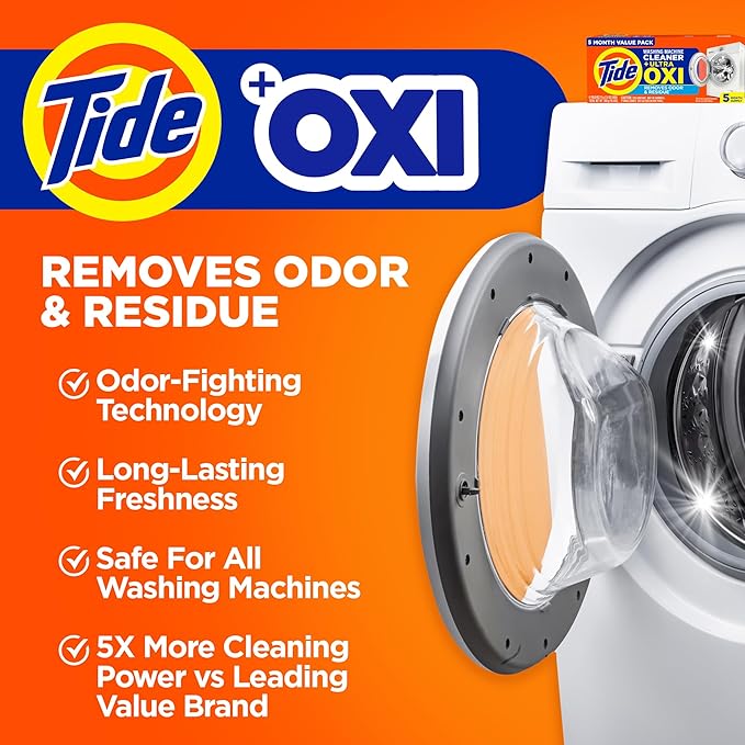 Washing Machine Cleaner by Tide, Washer Machine Cleaner with Oxi for Front and Top Loader Washer Machines, Deep Cleaning Residue & Odor Eliminator, 5 Month Supply (Packaging May Vary), Pack of 6
