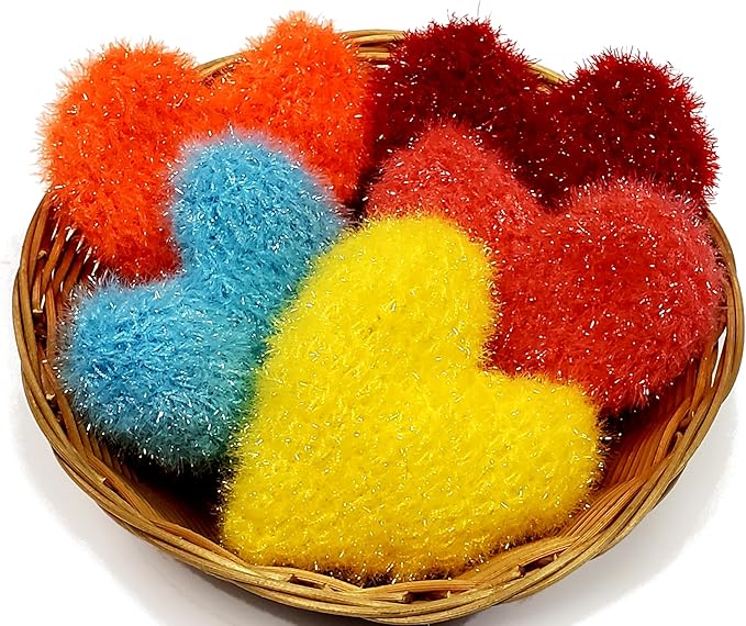 100% Handmade Crochet Heart Design Dish Scrubber Dishwash Scrubbies 3 Set