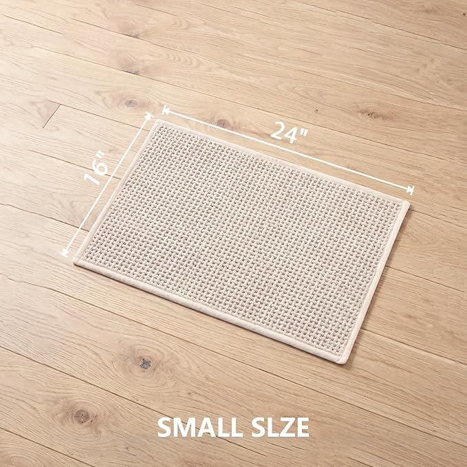 Bathroom Rugs Non Slip Washable, Super Absorbent Thin Bath Mat for Small Quick Dry Low Pile Bathroom Rug, (Khaki, 24″x16″)