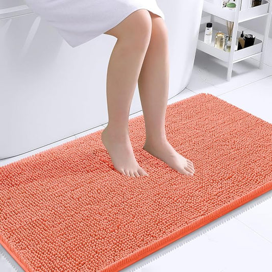 OLANLY Bathroom Runner Rugs 44x24, Extra Soft Absorbent Chenille Bath Rugs, Rubber Backing Quick Dry, Machine Washable Long Bath Mats for Bathroom Floor, Tub and Shower, Home Decor Accessories, Coral