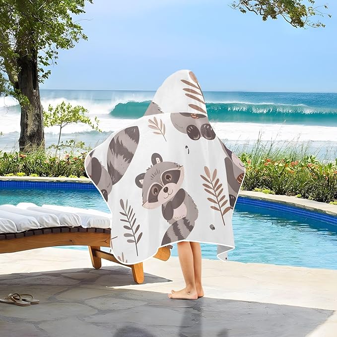 SUABO Kids' Bath Towels Cartoon Raccoon Pine Cones Hooded Towels for Boys Girls,Toddler Towels Multi-Purpose for Beach,Pool and Bathroom,23.5" x 50", Soft and Highly Absorbent