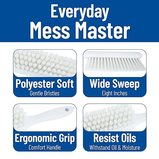 SPARTA 8 Inch Soft Counter Brush with Polyester Bristles and 5 Inch Handle, Color Coded Handheld Broom for Tables Countertops and Foodservice Surfaces, 13 Inch Overall Length, White, Pack of 6