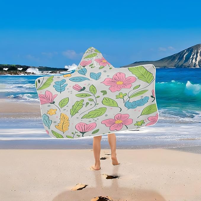 CEBUGI Cute Flowers Hooded Bath Towel for Kids Absorbent Soft Bath Towel Wrap with Hood 50x23.5in Pool Beach Shower Towel for Boys Girls
