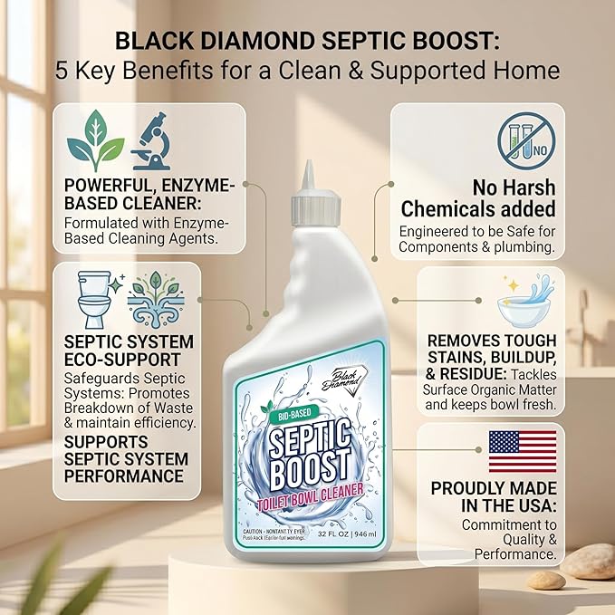 Septic Safe Toilet Bowl Cleaner - Septic Boost Acid-Free Toilet Cleaner with Enzymes for Septic Tank Treatment - Effective Cleaning & Deodorizing Bio-Based Liquid Toilet Bowl Cleaner (1-Quart)