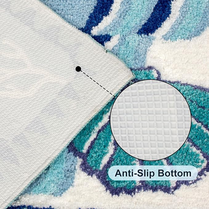 Coastal Beach Bathroom Rug Blue Shell Bath Mat Tufted Non Slip, Machine Washable Cute Kids Sea Bathtub mat Bathroom Bedroom Decoration 31.5x19.7 inches (Sea Star)